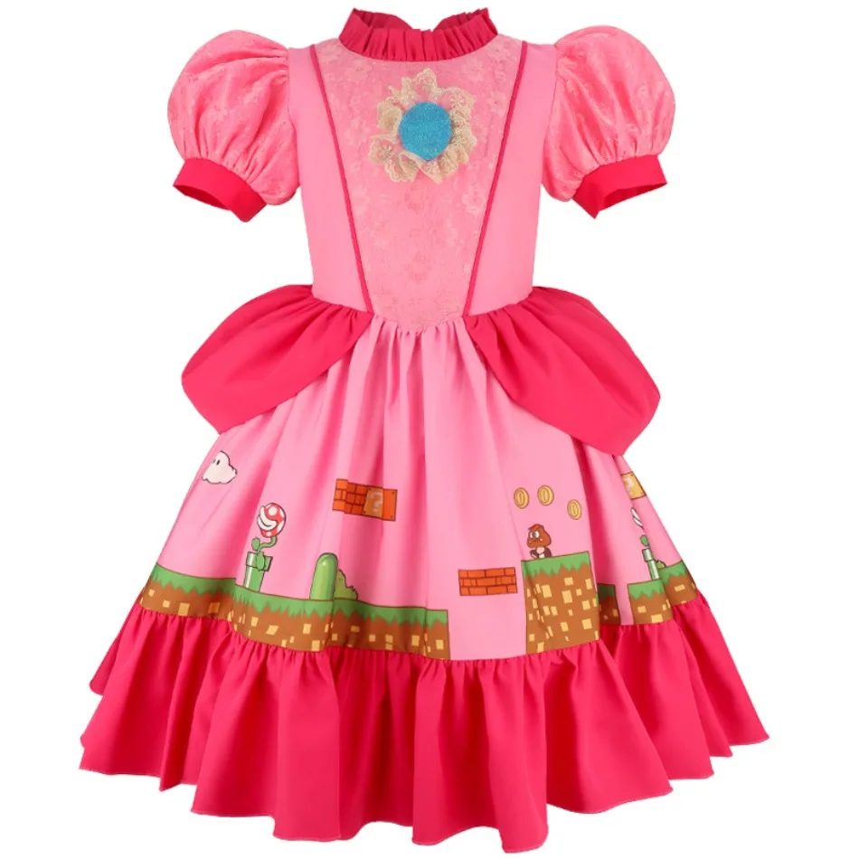 Game Movie Pink Princess Dress for Girls Halloween Cartoon Adventure Birthday Party Children's Costume Event Kids Clothes TAN06