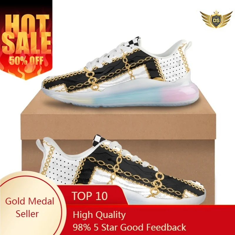 

Golden Chain Pattern Women AF Cushion Shoes Outdoor Running Lace Up Ladies Sneaker Feminino Casual Flats