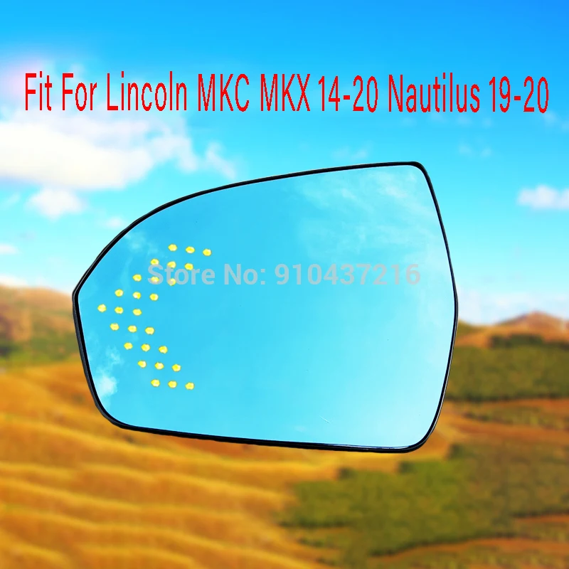 

For Lincoln MKC MKX Nautilus Heating Blue Lens Large Vision Rearview Mirror Wide Angle Blue Glass Anti-Glare Turn Single Lamp