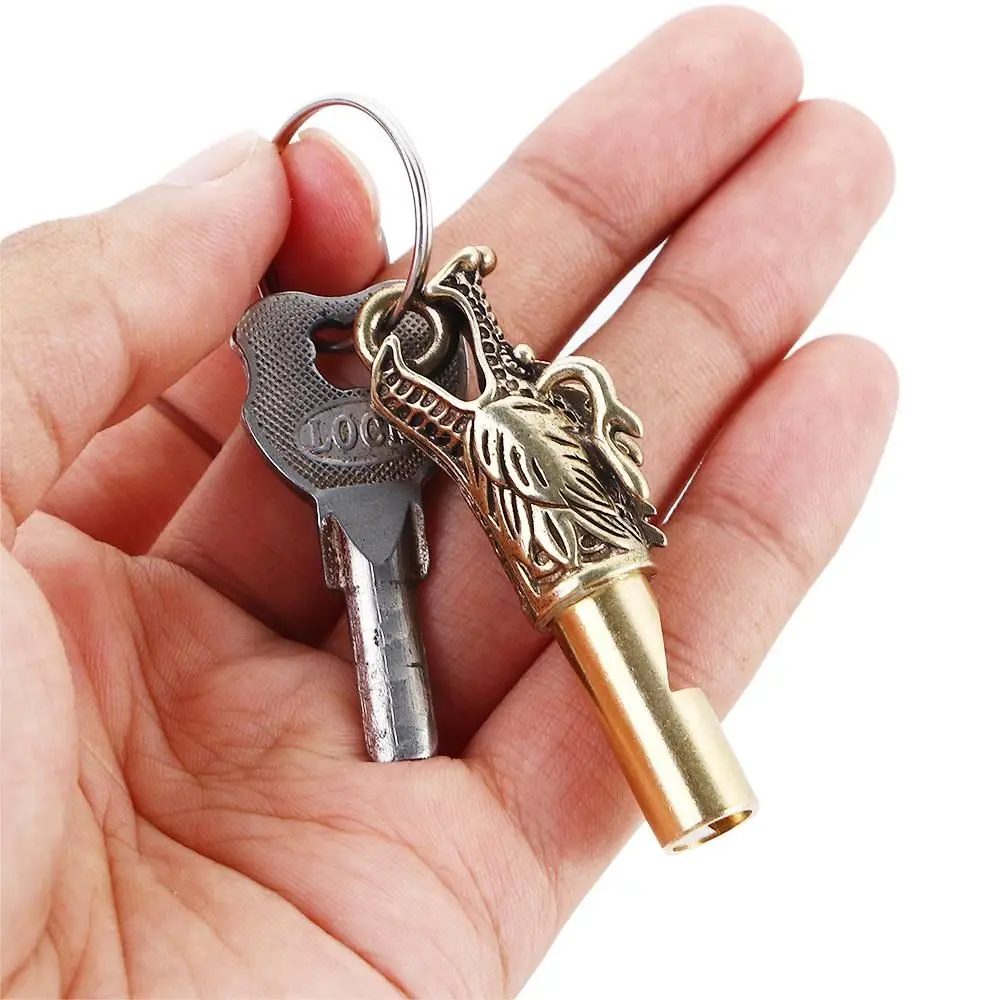 Portable Multifunction Outdoor Brass Keychain Survival Car Pendants Keys Chain Outdoor Survival Tools Whistle