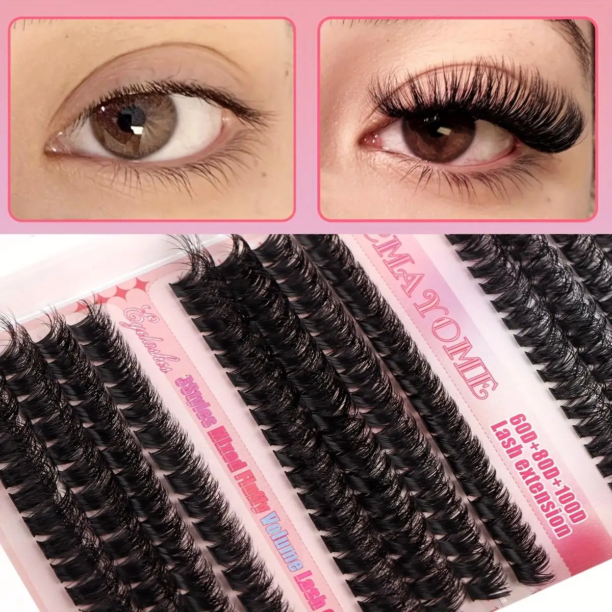 216 stuks valse wimpers, 60/80/100D wimperclusters 8-18 mm, beginnersvriendelijk, herbruikbaar
