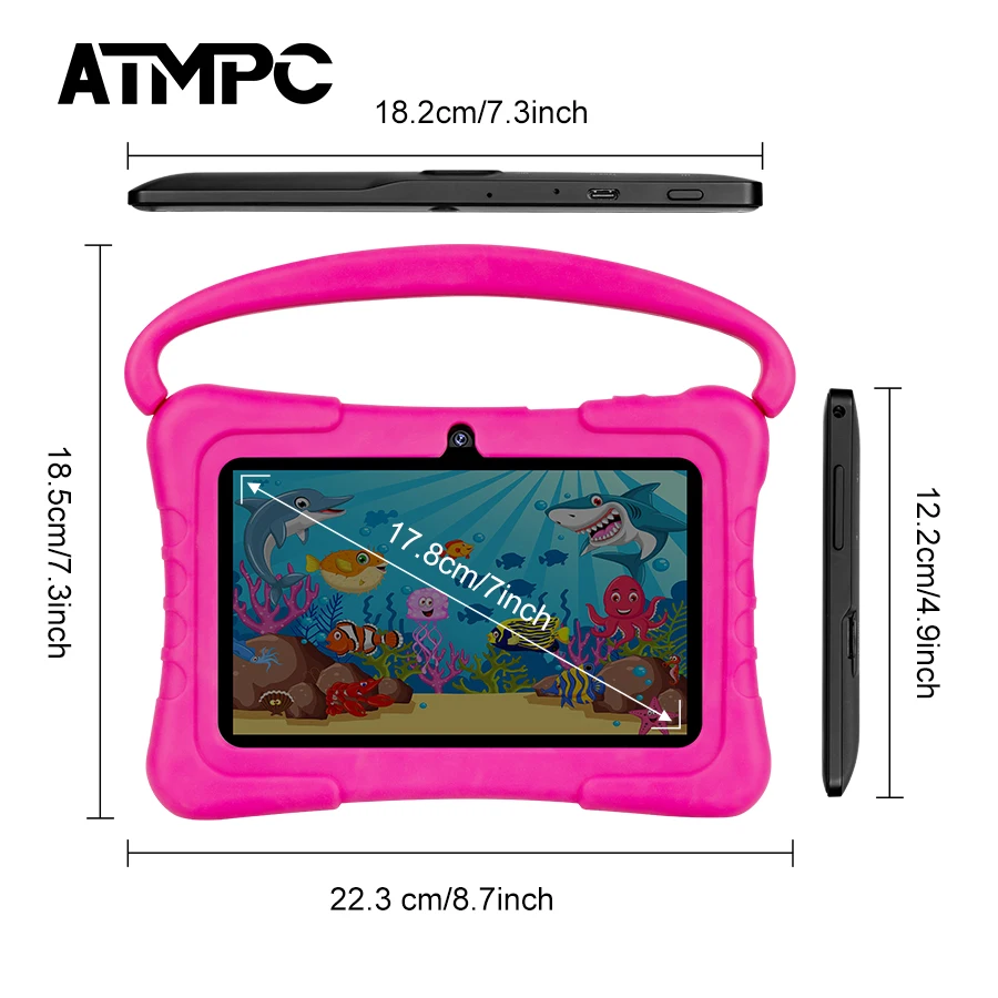ATMPC Kids Tablet PC with iWawa Android 11 7 inch Tablet 3GB RAM+32GB ROM 2.4G WIFI Bluetooth 4.2 , Children\'s learning tablet