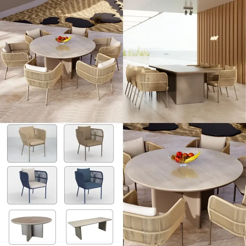 Customized Rectangular Dining Table for High-End Hotel Furniture Villa Living Room Metal Ceramic Rock Slab Round Table Seat