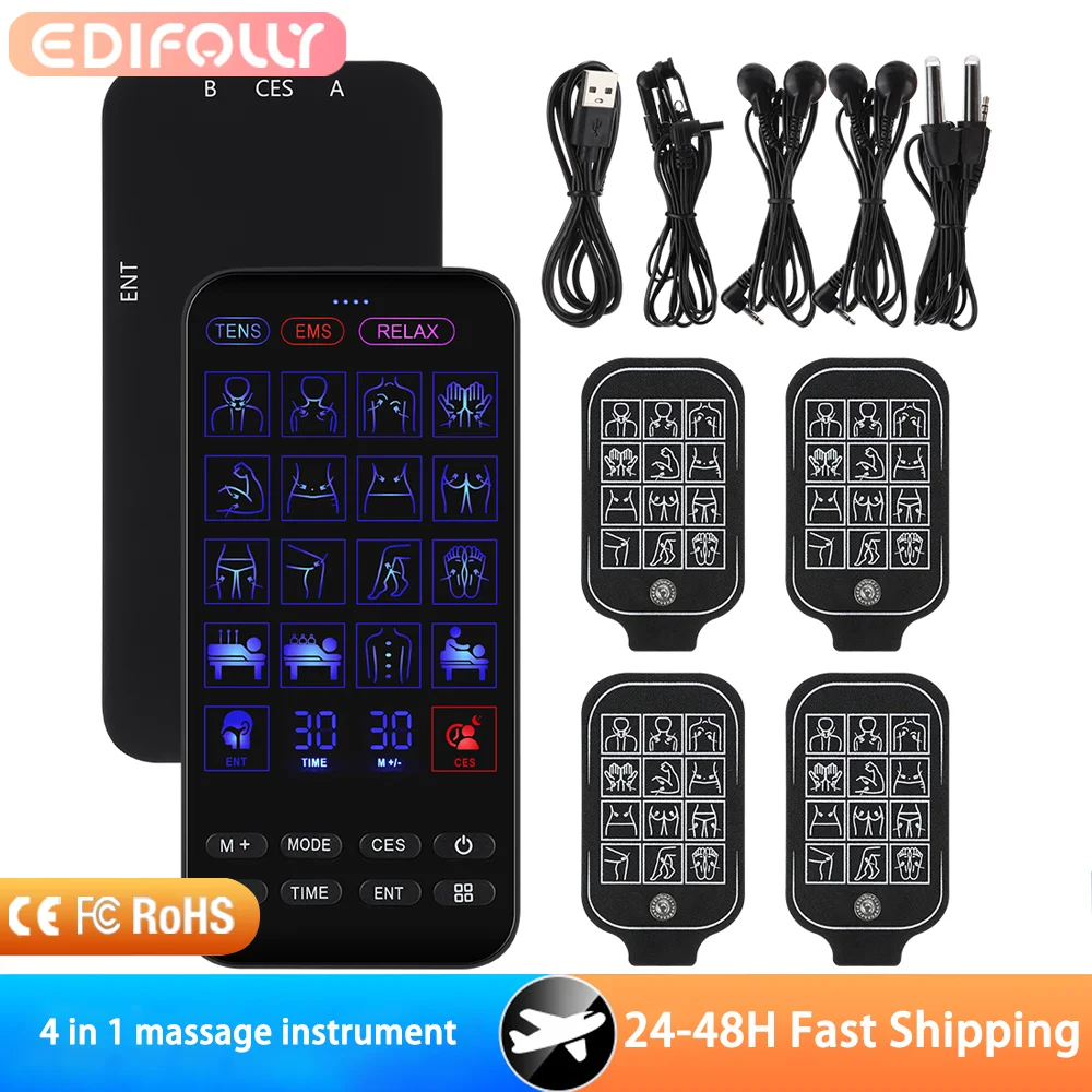 

4 in 1 TENS EMS Unit with CES Sleep Aid Device and Infrared Nasal Therapy Device Rhinitis Relief Nasal Congestion Ear Clip Type
