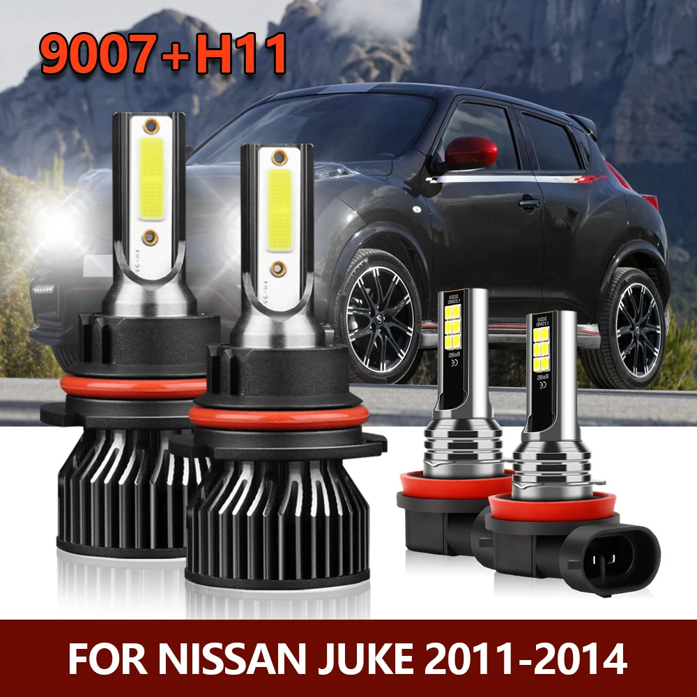 

4x LED Headlight Hi/Lo Bright Lamps+Fog Light Bulbs Combo 9007 H11 Front Car Conversion Kit For Nissan Juke 2011 2012 2013 2014