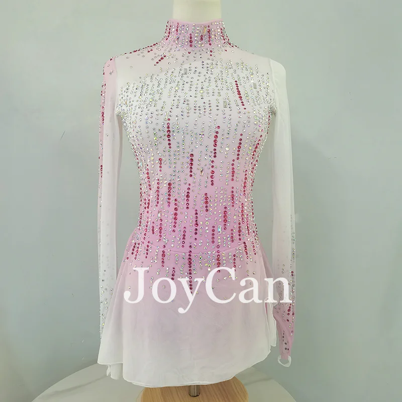 

JoyCan Ice Figure Skating Dress Girls Pink Spandex Stretchy Competition Dance Wear Customized