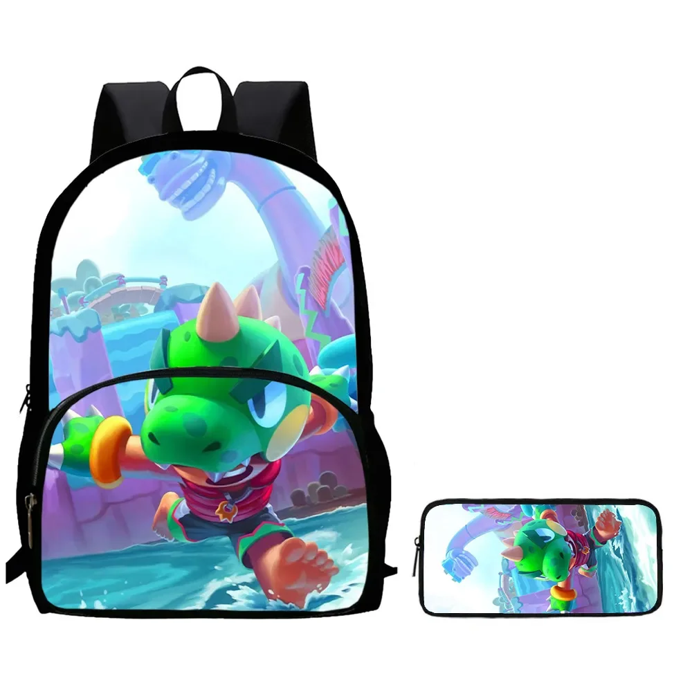 

2Pcs Set Breawl-Sttars School Backpack with Front Pocket, Cartoon School Bags for Girls Boys,Large Child Backpack for Aged 5-10