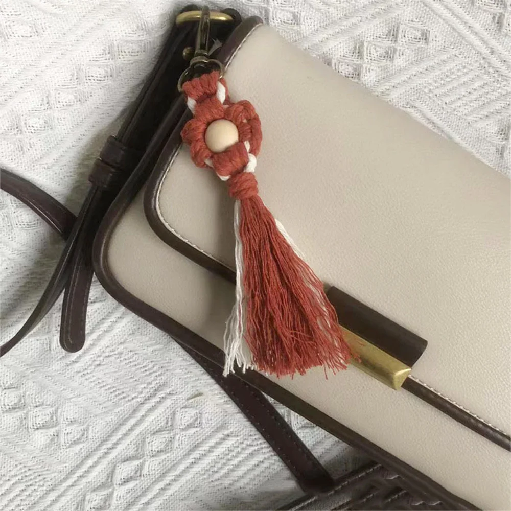 Hand-woven Rustic Small Flower Tassel Keychain Creative Handmade Bag Car Wallet Pendant