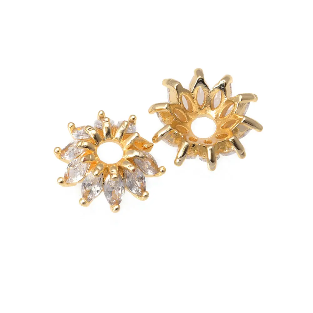 18K Gold Color Brass and Zircon Flower Beads Caps Jewelry Earrings Beads Making Supplies Diy Findings Accessories image 6