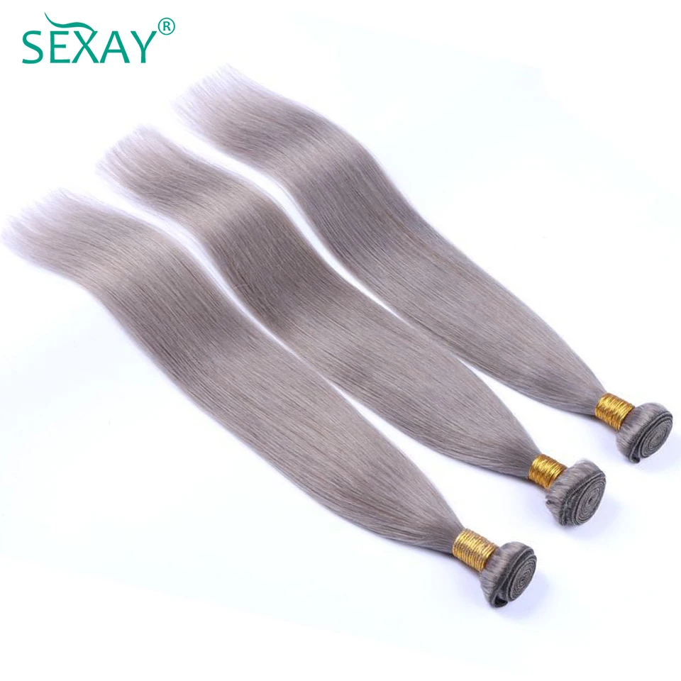 Tissage en Lot Brésilien Naturel Remy Gris Argent, Extensions de Cheveux Lisses, 10 à 28 Pouces, Lot de 1/3 Pièces