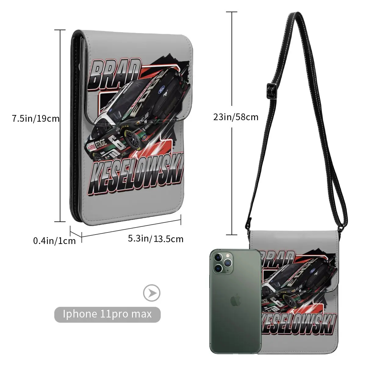 Brad Keselowski 6 Cross body Brieftasche Handy tasche Umhängetasche Handy Geldbörse verstellbarer Gurt