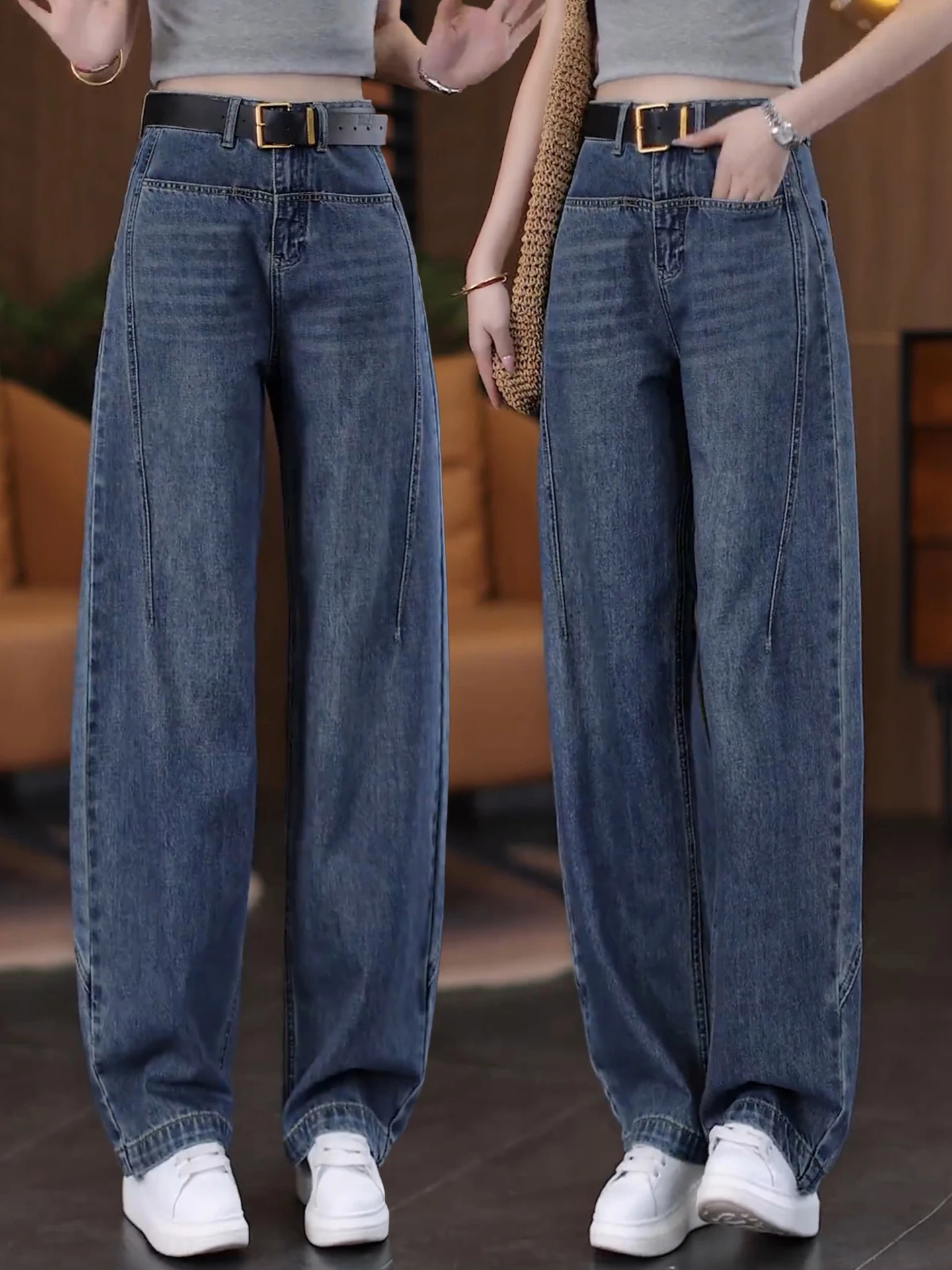 

High Waist Wide Leg Denim Knife Pants Women Spring Autumn New Style Retro Loose Slimming Banana Pants Casual Comfortable