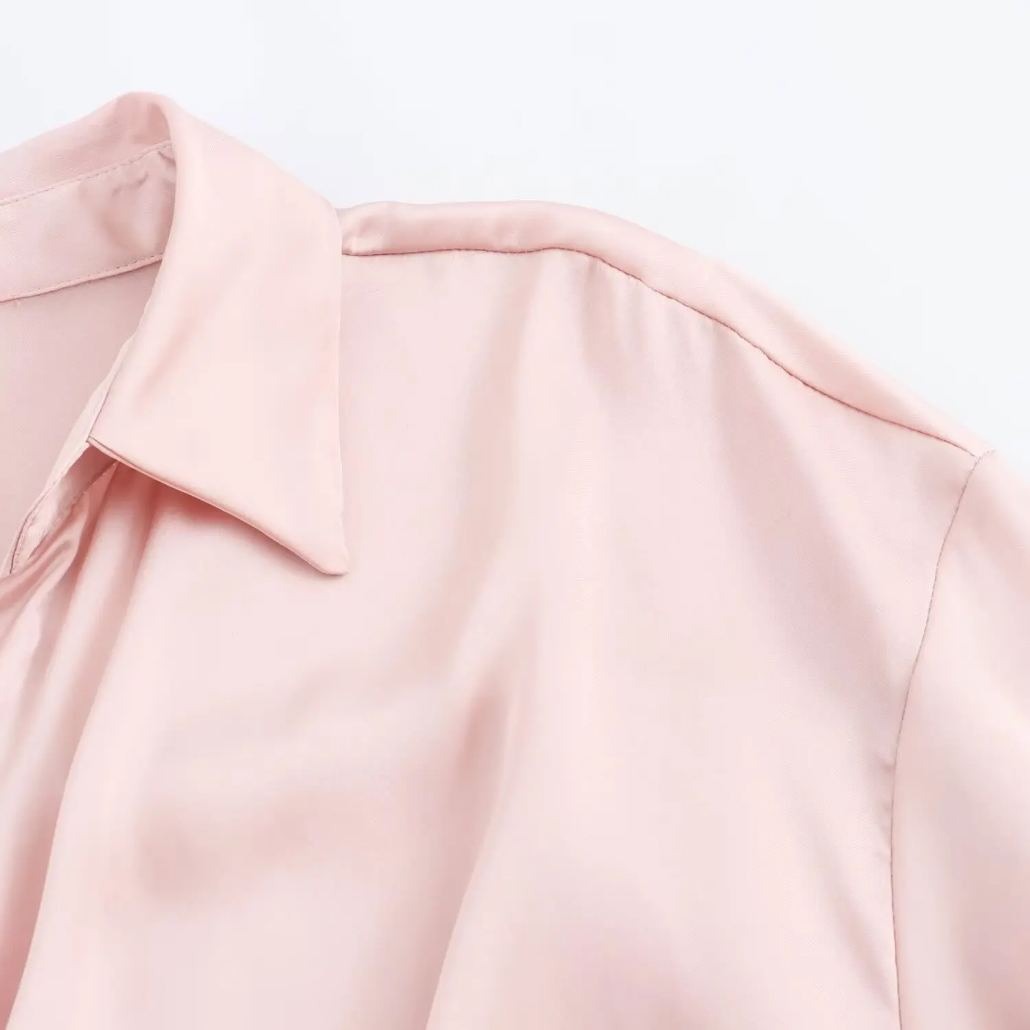 TRAF Pink Knot Satin Blouse Female Ruched Summer Blouses Woman 2024 Long Sleeve Shirts and Blouses for Lady Casual Blouses Woman