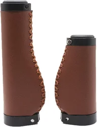 Fiets Handvat Grips Antislip Pvc Microfiber Lederen Ergonomische Hand Genaaid Casual Retro Dubbele Lock-On Stuur hendel (Donkerbruin-B)