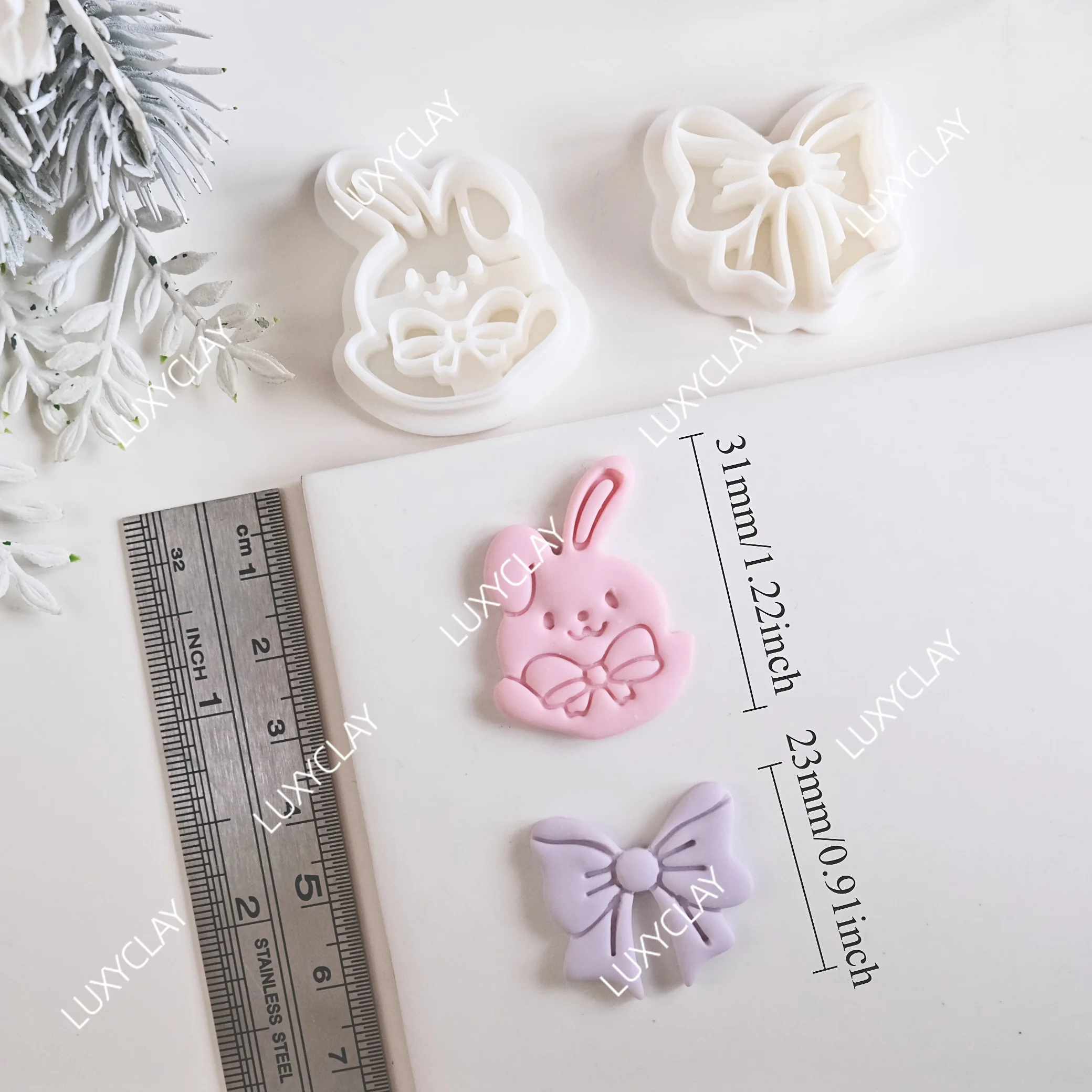 2pcs/set Cute Rabbit & Bow Shape Polymer Clay Cutters, Easter Cartoon Bunny Pattern Clay Molds for Earrings & Jewelry Making