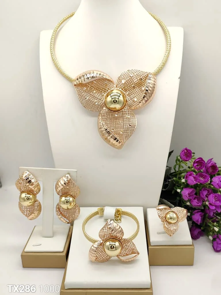 

Текстурированный трехлепестковый цветок, двухцветный бразильский комплект ювелирных изделий, необычный воротник llaveros, булавка Pulseras, подвесные щупальца, Anillo, набор из 4 предметов