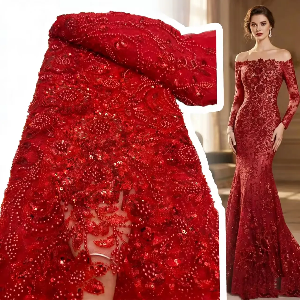 

Африканское нигерийское кружевное полотно с пайетками и бисером 2026: высококачественный французский тюль для свадебных платьев и шитья