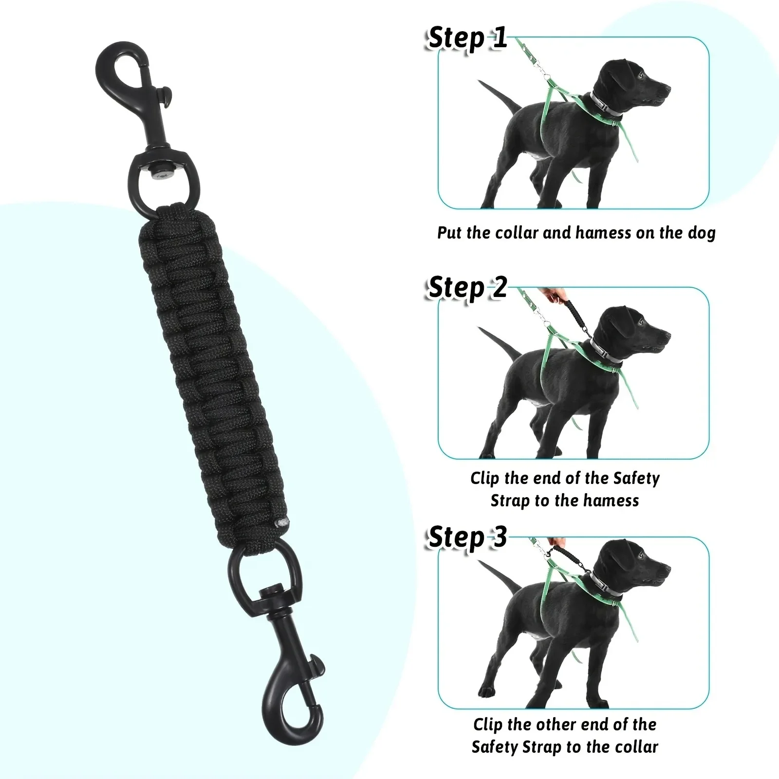 Doppelseitiger Hunde-Sicherheitsgurt-Clip, Hundehalsband-Geschirr-Verbinder für Spaziergänge im Freien – Detail 6