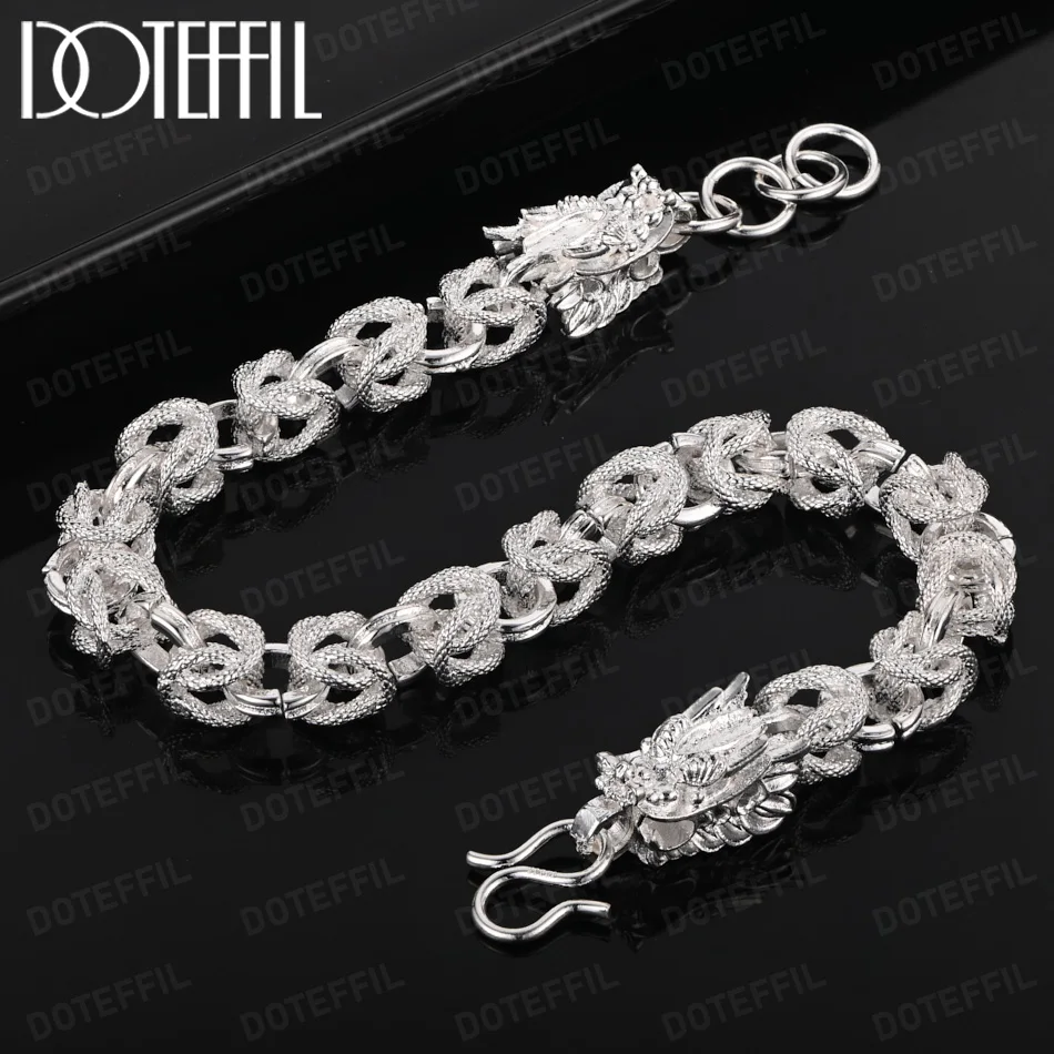 

DOTEFFIL Dragon Head Bracelet 925 Sterling Silver Exquisite for Man Women Fashion Designer Jewelry Wedding Party Holiday Gifts