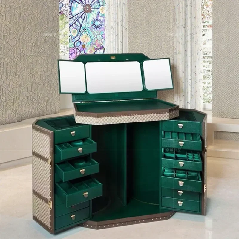 Jewelry cabinet household floor solid wood with mirror storage cabinet light luxury high-end luxury jewelry cabinet