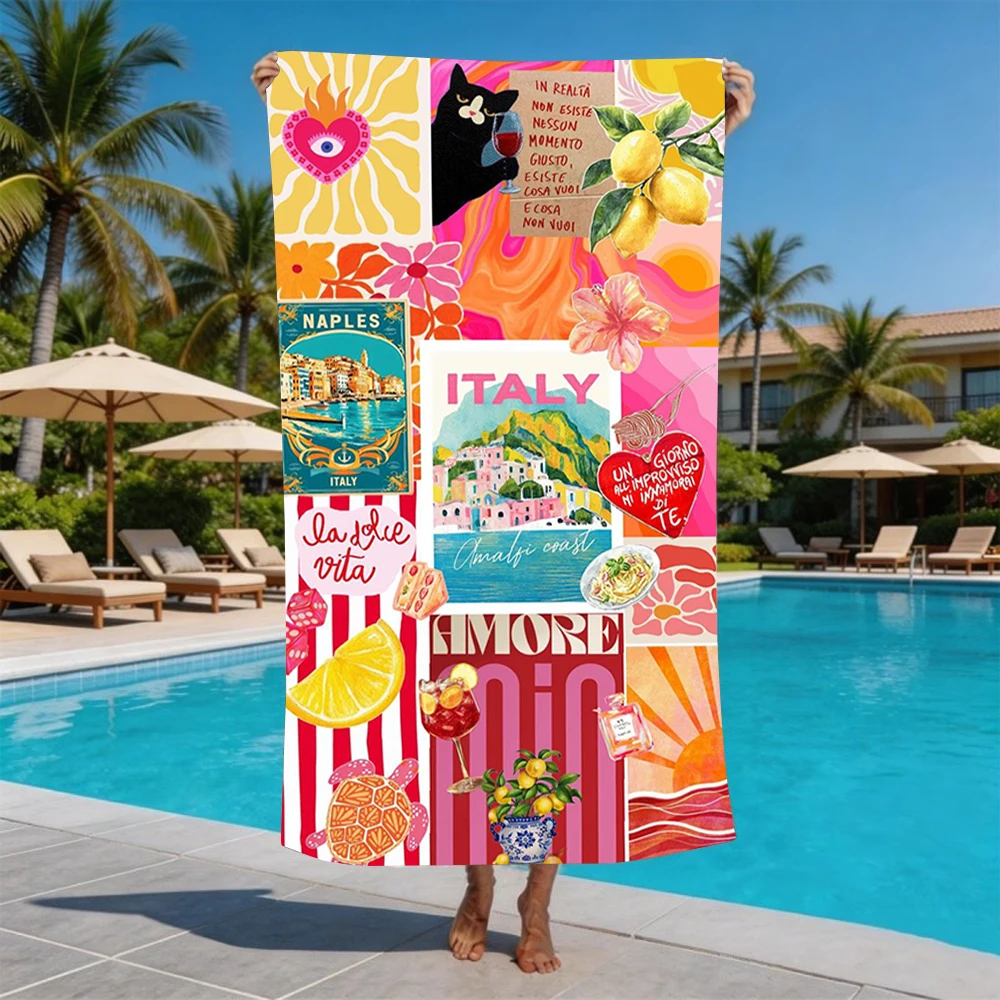 Italy Naples Amalfi Coast Collage Beach Towel Microfiber Sand Proof Pool Towel Summer Swim Outdoor Picnic Gym Camping Travel
