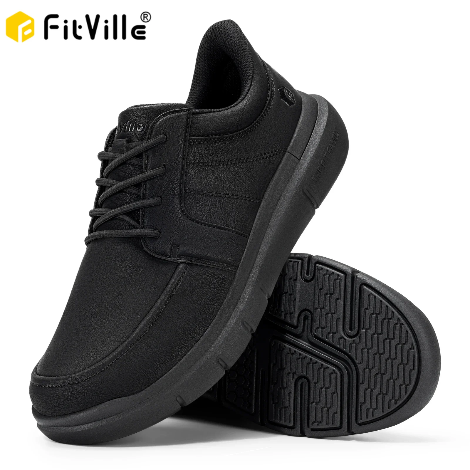 FitVille Wide Slip On Shoes For Men'S Lightweight Casual Dress Oxfords Shoes Business Walking Sneakers With Arch Support