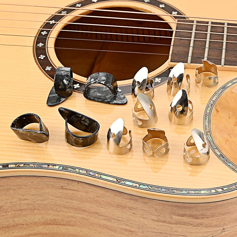 

12 Pcs Stainless Steel Index Finger Cover Guitar Picks Metal Thumb Banjo Practice Protector Durable Reusable Lightweight Storage