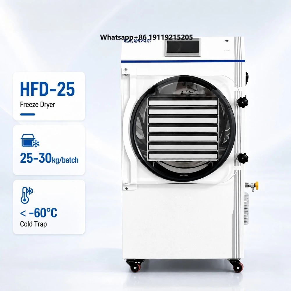 Commercial 30kg batch freeze dryer 2.5 square meters stainless steel food grade freeze dryer for fruits, vegetables, candies