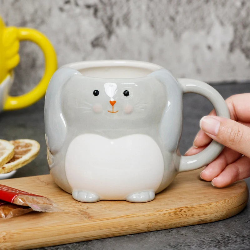Cute 370ml Cartoon Animal Mug Novelty Ceramic Coffee Mugs with Bunny and Chick Design Creative Chicks Milk Cup for Easter Gift view 6