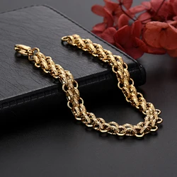 Hot popular pretty 18K Gold color Chain Bracelets for Men Women Wedding Engagement Party 21cm Birthday gifts fashion jewelry