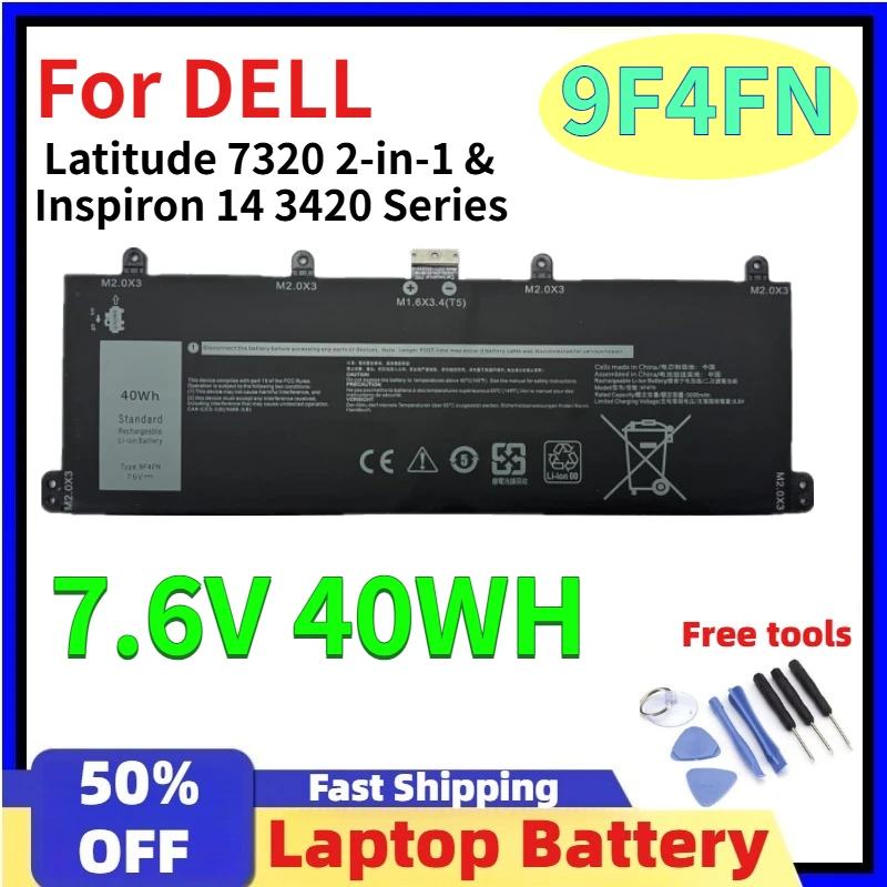 

Аккумулятор для ноутбуков DELL 9F4FN 2VKW9 2ICP4/79/112, 7.6V 40WH, для DELL Latitude 7320 2-в-1 и Inspiron 14 3420 Series, сменный