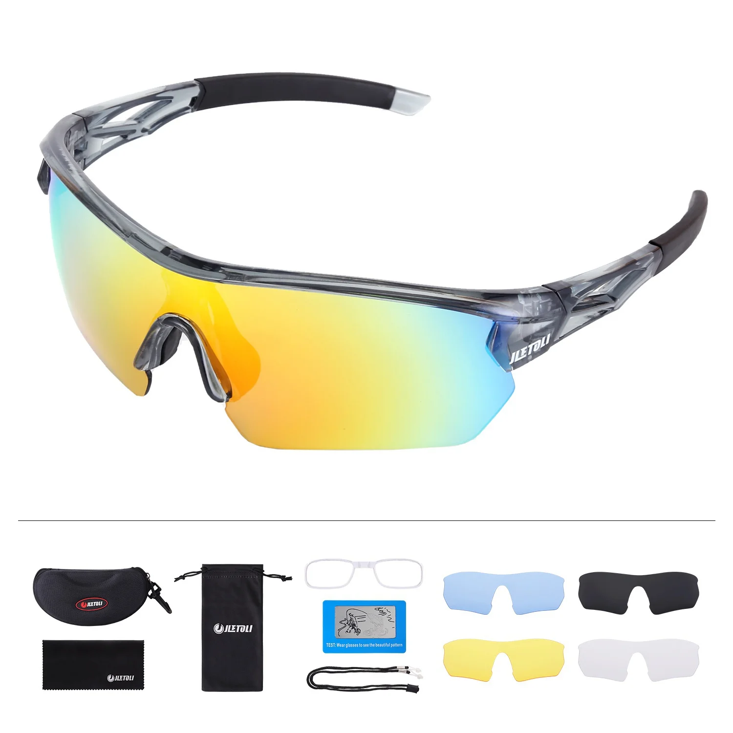 

Polarized Sports Sunglasses Cycling Sunglasses for Men Women with 5 Interchangeable Lenes for Running Baseball Golf Driving
