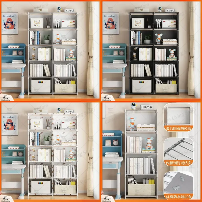 Simple Floor to Ceiling Bookshelf Student Children Storage Rack Against Wall Shelf Cabinet Assemble Storage Unit for Home