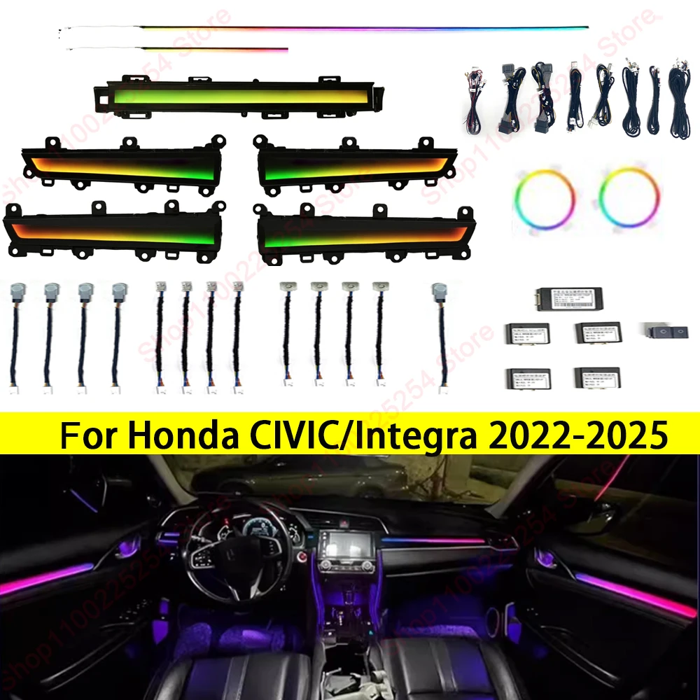 LED Car Inner Ambient light For Honda Civic 11Th 2022-2025 dynamics Symphony Starry streamer Ambience lamp, button +APP control