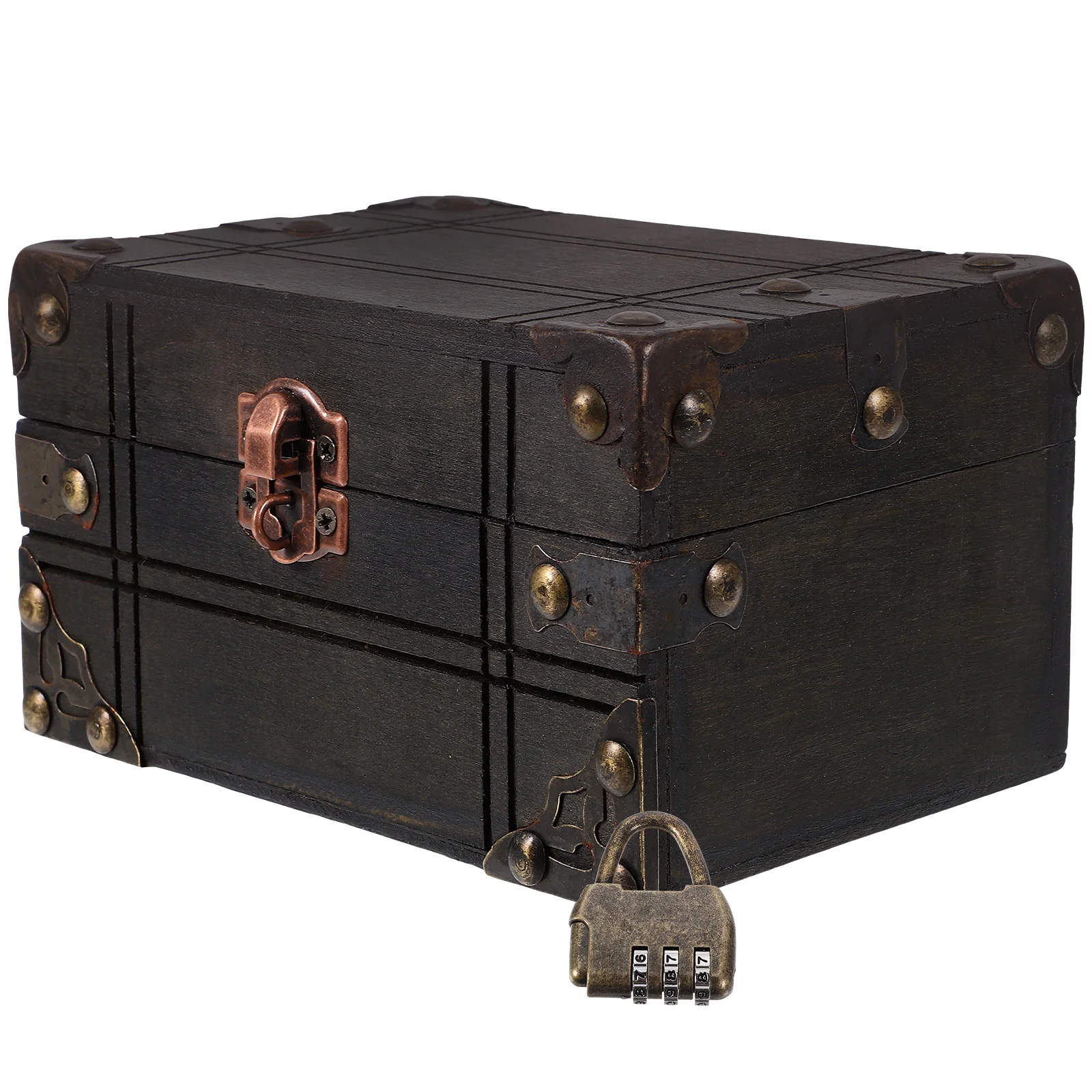 

Vintage Jewelry Box Wooden Treasure Chest Keepsakes With Lid Pirate Candy Case Christmas Decor Souvenir Photo Prop