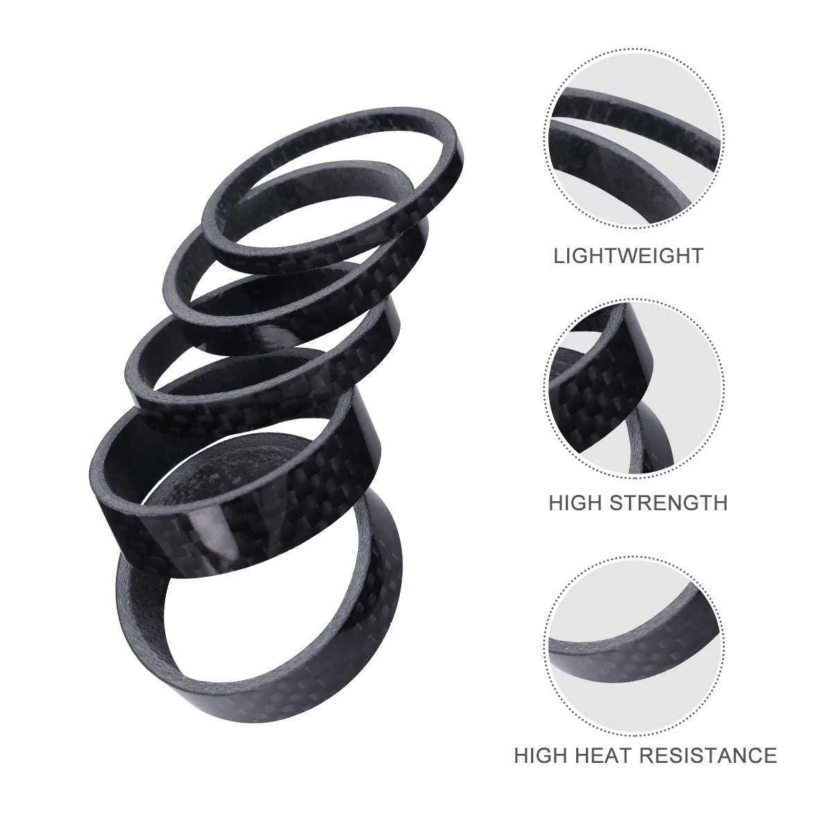 

5pcs Carbon Fiber Headset Spacers 3 Thickness Bike Stem Fork Spacer Kit For Handlebar Adjustment Durable Lightweight Wear