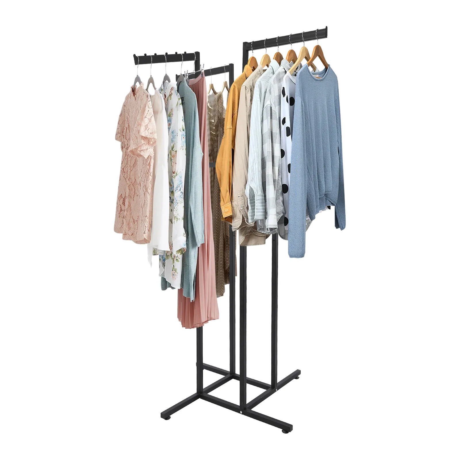 

4-Way Garment Rack with Adjustable Height, Stainless Steel Clothing Display Stand for Stores & Home Organization