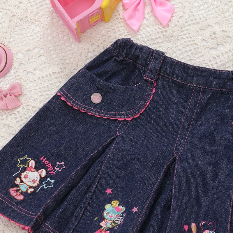 2024 Girls Skirt Pianist Children's Clothing Japan Cartoon Cute Bunny Love Heart Embroidery Lace Shorts Summer