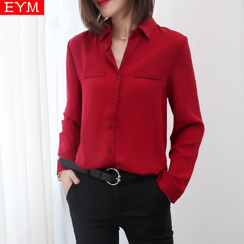 2024 New Simple Solid Women\'s Chiffon Shirts Excellent Candy Color Lady Long Sleeve Blouses and Tops Ladies Office Clothes