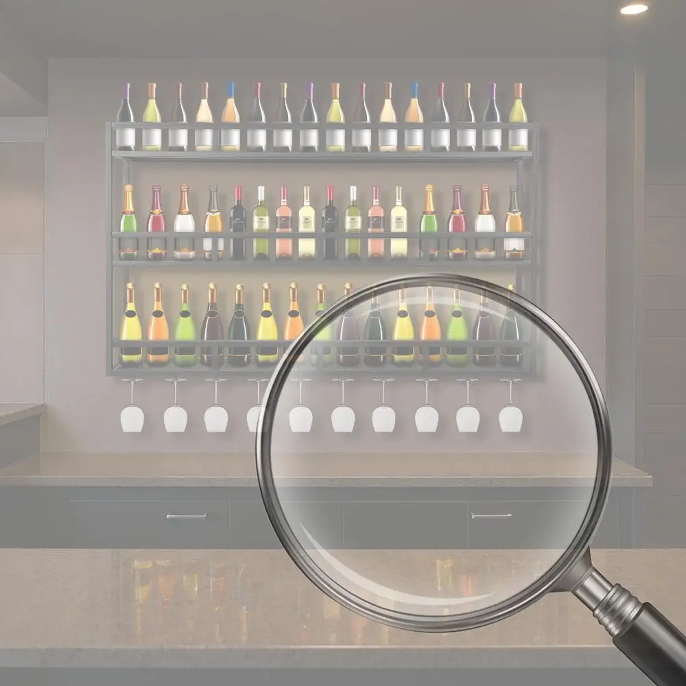 

Floating Wall Wine Bracket Large Capacity Wine Storage Rack Wall-Mounted Bar Liquor Bottle Display Shelf Metal Liquor Hanging