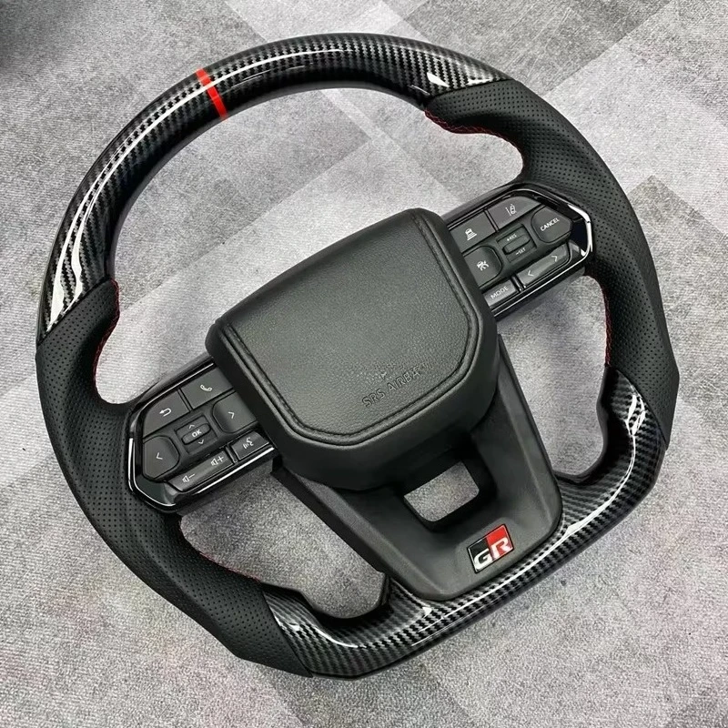 Carbon Fiber Leather GR Sport Steering Wheel for Toyota Land Cruiser 120 150 200 300 LC70/76/79 CROWN ALPHARD VELLFIRE HILUX view 3