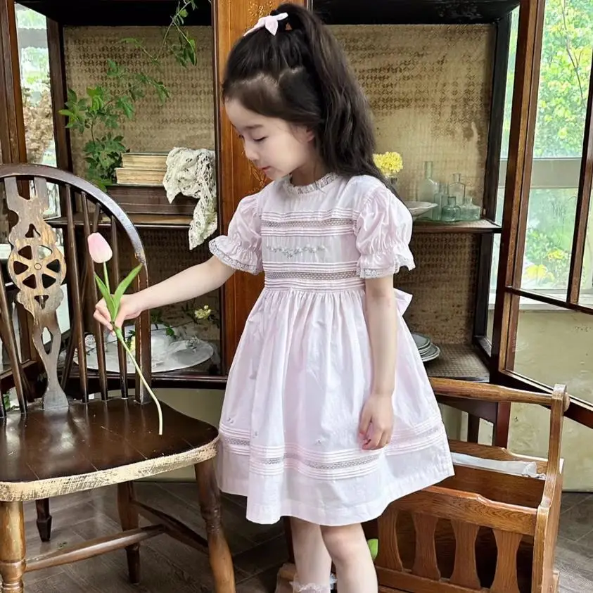 2PCS Baby Girls Clothes Birthday Party Infant Toddler College Style Casual Embroidery Dresses A3832 Summer Dress Ropa Niña