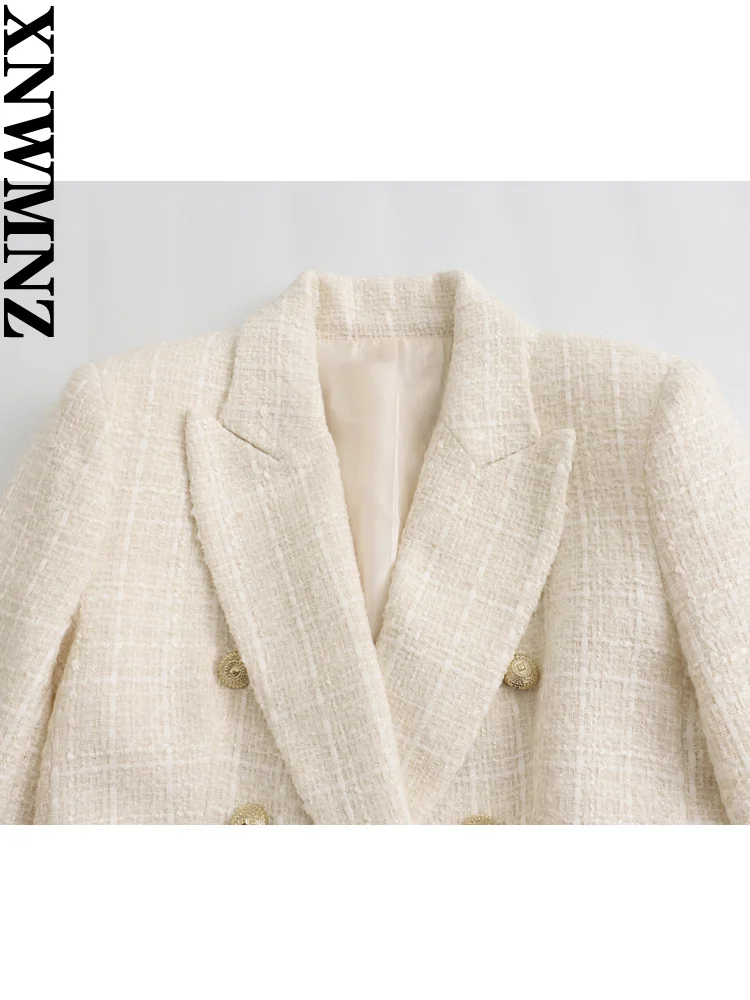 XNWMNZ moda damska 2023 jesień/zima teksturowana podwójna marynarka damska Retro dekolt z klapami z długim rękawem wszechstronna damska płaszcz