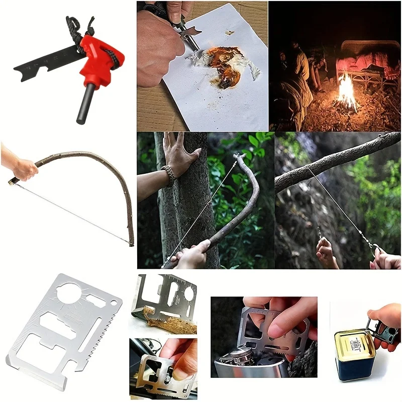 A comprehensive wilderness emergency kit for camping, fishing and emergency situations - including scissors, tweezers and more