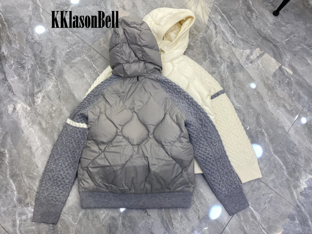 KKlasonBell-Jaqueta feminina de malha com capuz, manga comprida, listrada, Argyle, High End, Inverno, Casual, 11.21