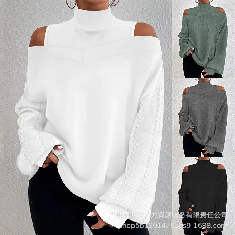 Shirts for Women 2023 Fried Dough Twists Splice Off Shoulder Long Sleeve Womens Top