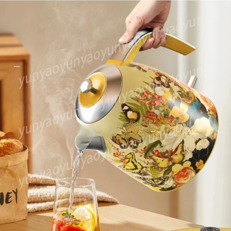 Retro Electric Kettle 304 Stainless Steel Auto Power-Off Narrow Mouth Household Water Boiler Vintage Kitchen Appliance