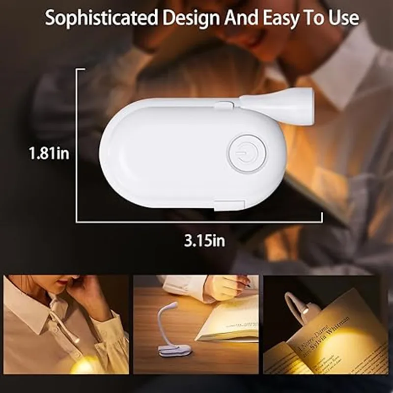 Mini LED Eye Protection Book Night Light, Clipe Ajustável, Flip 360 °, Lâmpada de Estudo, Recarregável, 3 Cores, Viagens, Quarto, Leitura