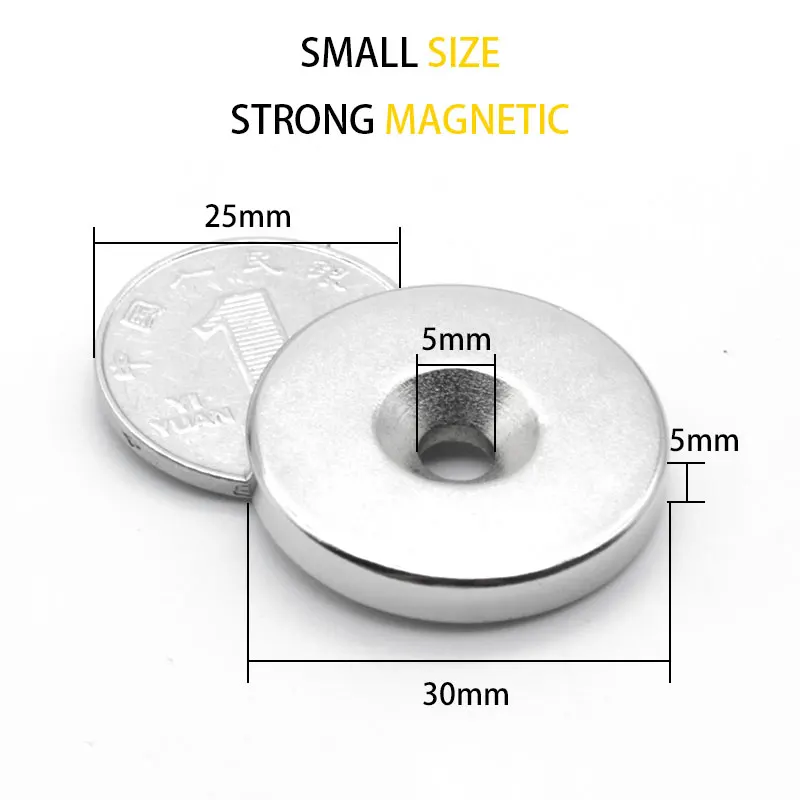 Disque magnétique rond en néodyme super injuste, aimant de bain en continu, trou de 30mm x 5mm, NdFeB N35, 30mm x 5mm, 1 à 20 pièces