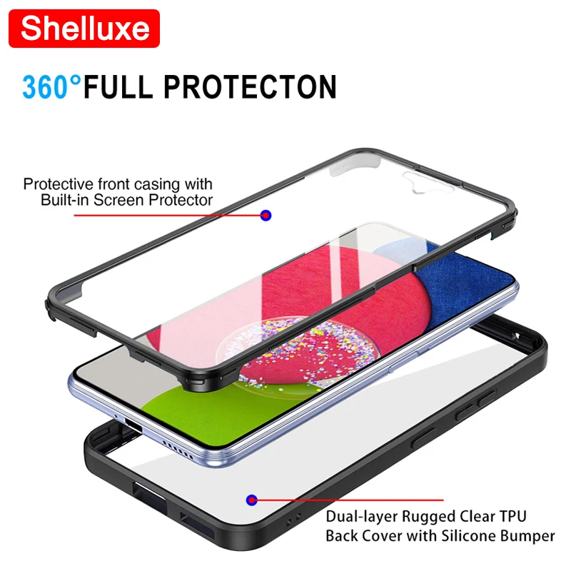 Coque avant et arrière transparente en silicone double face pour Samsung Galaxy, 360 Full Body, Shelluxe, A55, A35, A25, A15, A05, A54, A34, A24, A14